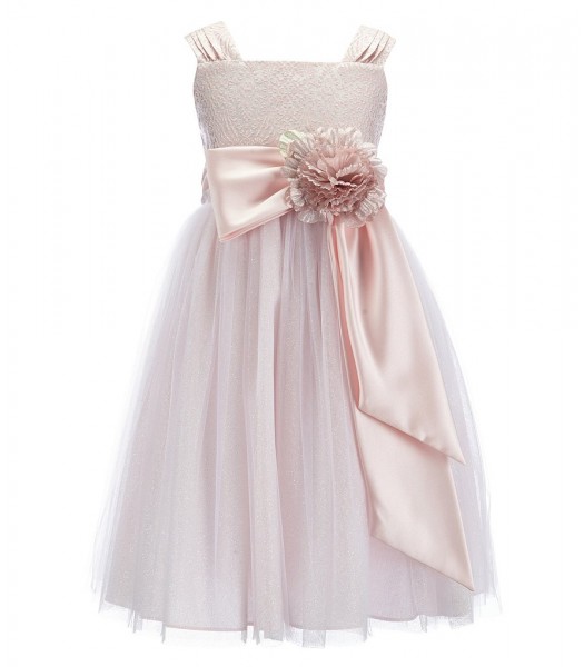Chantilly Place Pink Brocade Ruffled Bow Dress 